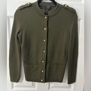 Talbots Merino Wool Olive Green Cardigan Gold Buttons- 100% Pure Merino Wool